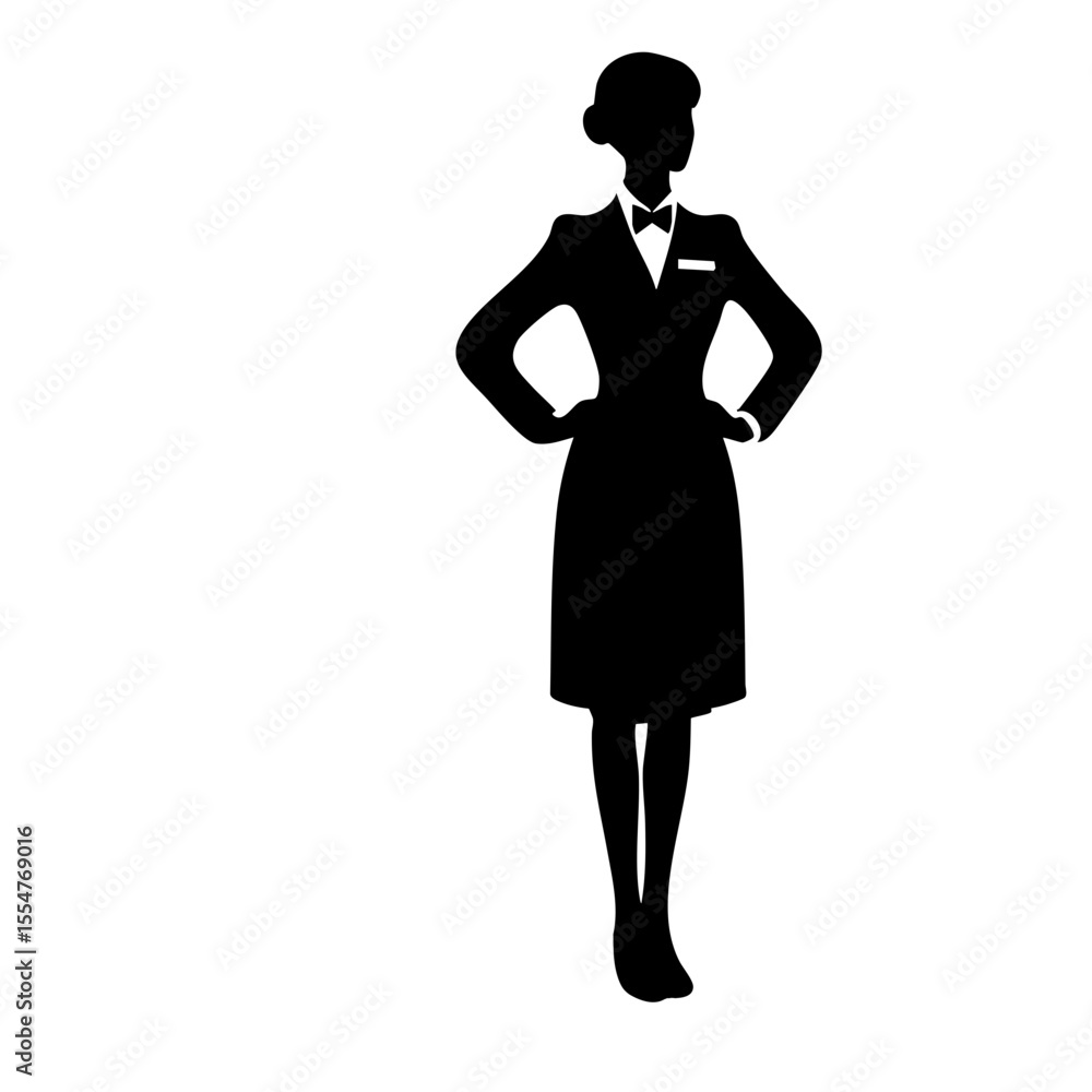 Fototapeta premium Waiter woman standing confidently in a black suit silhouette 