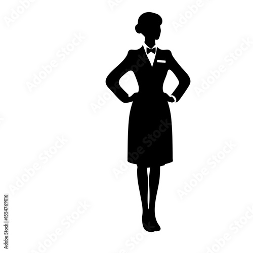 Waiter woman standing confidently in a black suit silhouette  