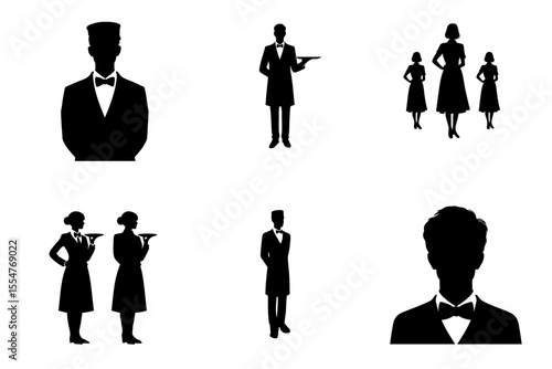 Silhouettes of service staff in formal attire with bow ties  