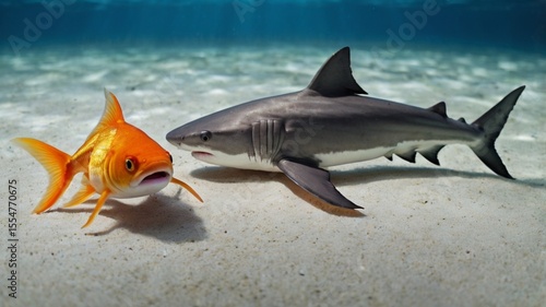 A powerful great white shark glides through the blue ocean water, a magnificent marine animal