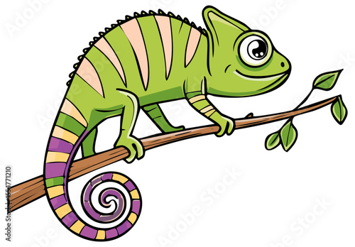 Chameleon on a branch clipart illustration, isolated 