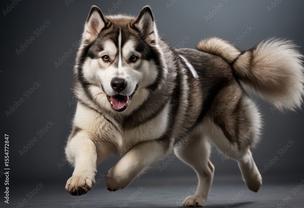 Fototapeta premium alaskan malamute dog isolated on a grey background of a studio, lovely wild life 3