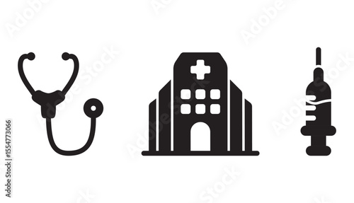 vector illustration of an old hospital icons