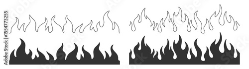 Flame vector silhouette collection on transparent background