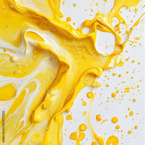 Abstract art with yellow paint strokes on white background. Generative AI
