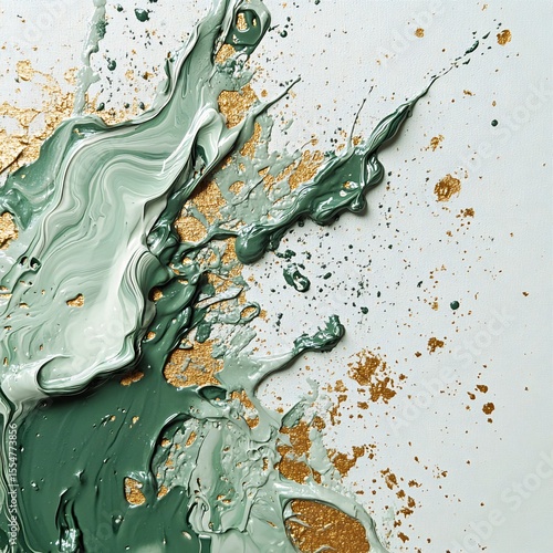 Abstract art with green and golden paint strokes. Generative AI