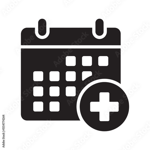 Medical technology network icon with a central plus sign hub for healthcare system integration and digital health data communication vector solid glyph icon