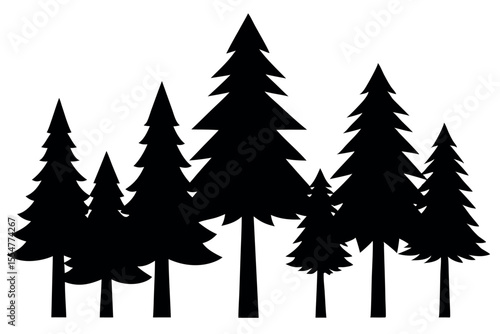 Silhouette Collection of Pine and Fir Trees in Natural Forest Scenery