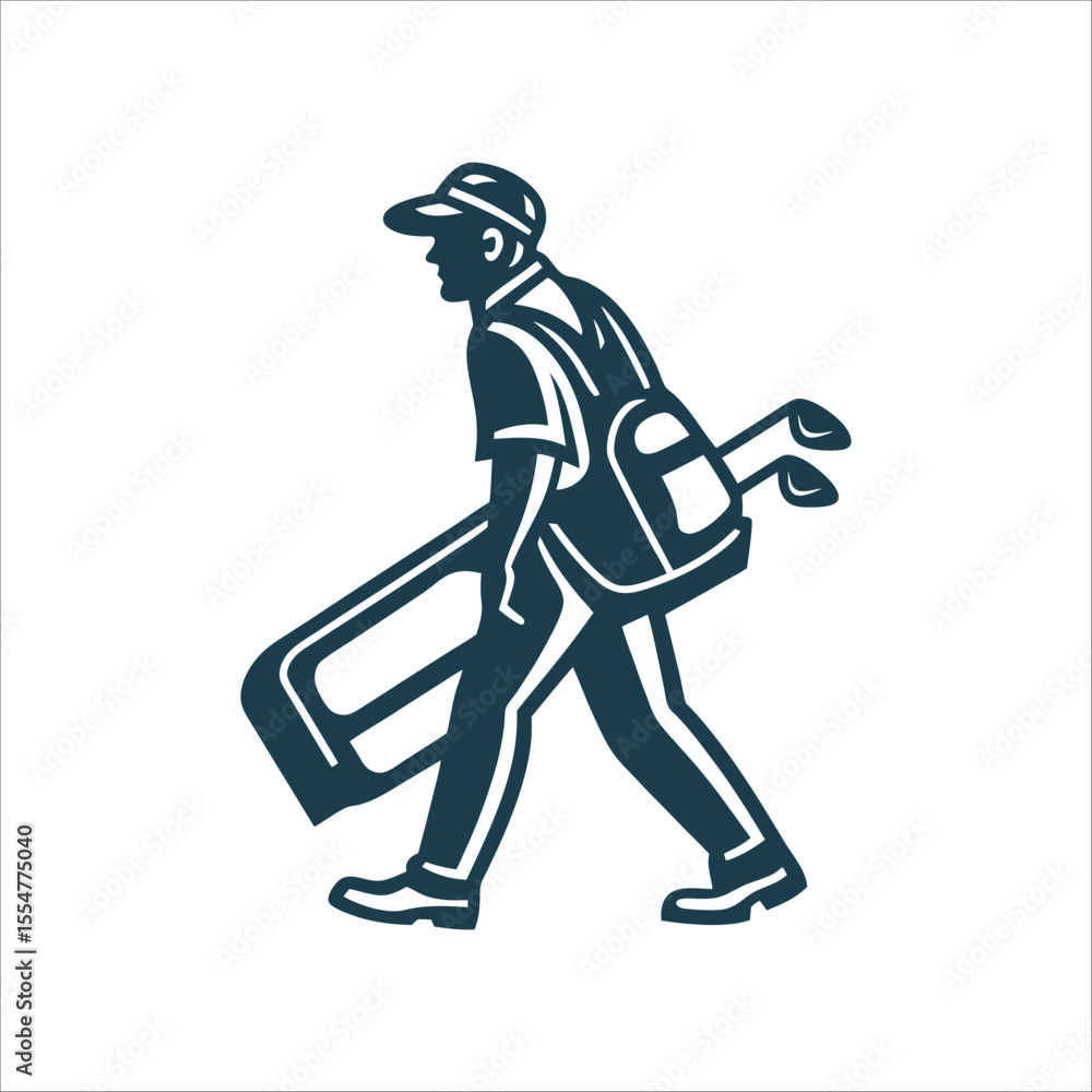 Fototapeta premium Golf Caddie Silhouette Carrying Bag on Course Golf Caddie Silhouette carrying a bag