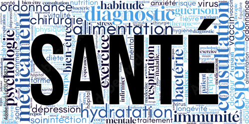 Concept de santé et bien-être : hygiène, médecine, prévention, style de vie sain, soins médicaux, nutrition, activité physique et équilibre mental word cloud