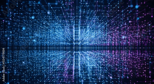 Abstract Digital Network Glowing Lines and Nodes in Cyberspace