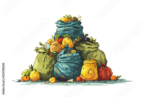 pile of different kinds of trash stack isolated