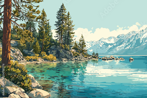 Serene Lake Tahoe in the Sierra Nevada Mountains mountain isolated