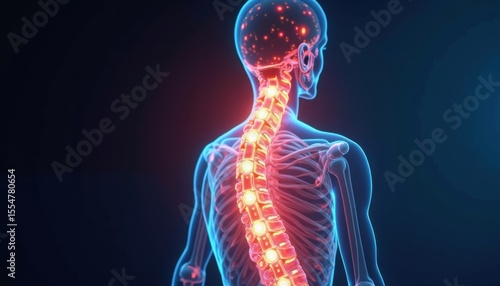 An Intricate 3D Representation of the Human Spine and Nervous System Highlighting the Connection Between Body and Mind