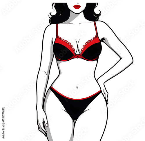 Minimalist vector of a female model posing in lingerie