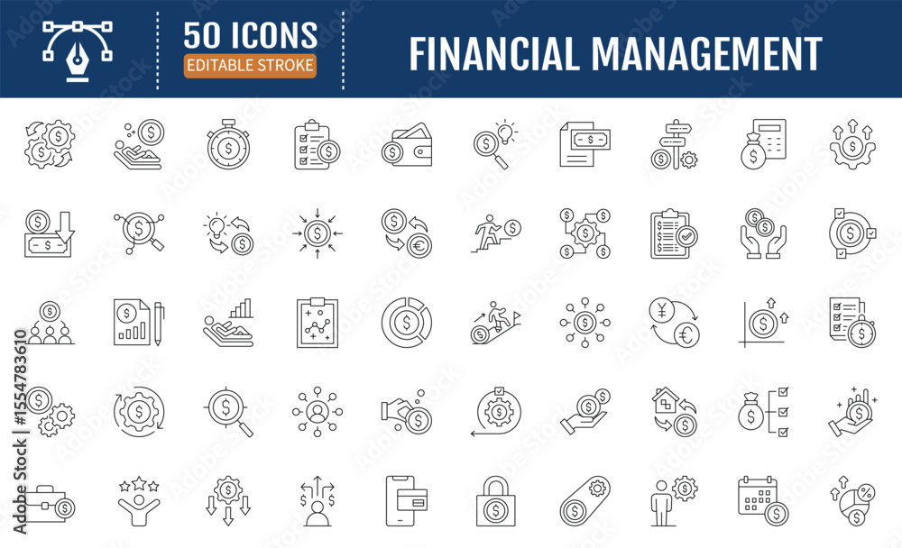 Naklejka premium Financial management line editable icon set. Editable stroke. Vector illustration