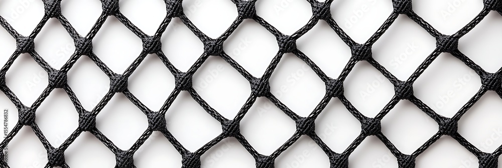 Naklejka premium Close-up of a black mesh net with diamond-shaped openings on a white background.