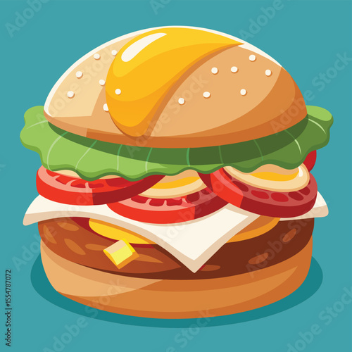 Juicy Delicious Burger A mouthwatering illustration of a classic cheeseburger