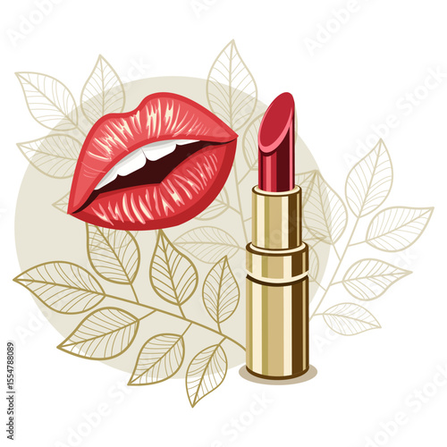 Women's cosmetics lipstick red lips vector image