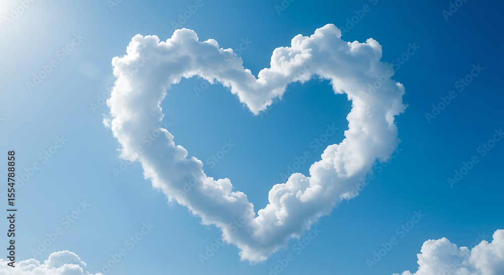 A heart shaped cloud formation floating gracefully against a vibrant blue sky A heart shaped cloud formation floating gracefully against a vibrant blue sky