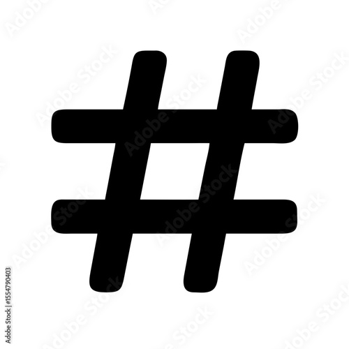 Ícone vetorial preto de um símbolo de hashtag, simbolizando mídia social, tópicos em alta e comunicação digital. Design limpo em fundo transparente