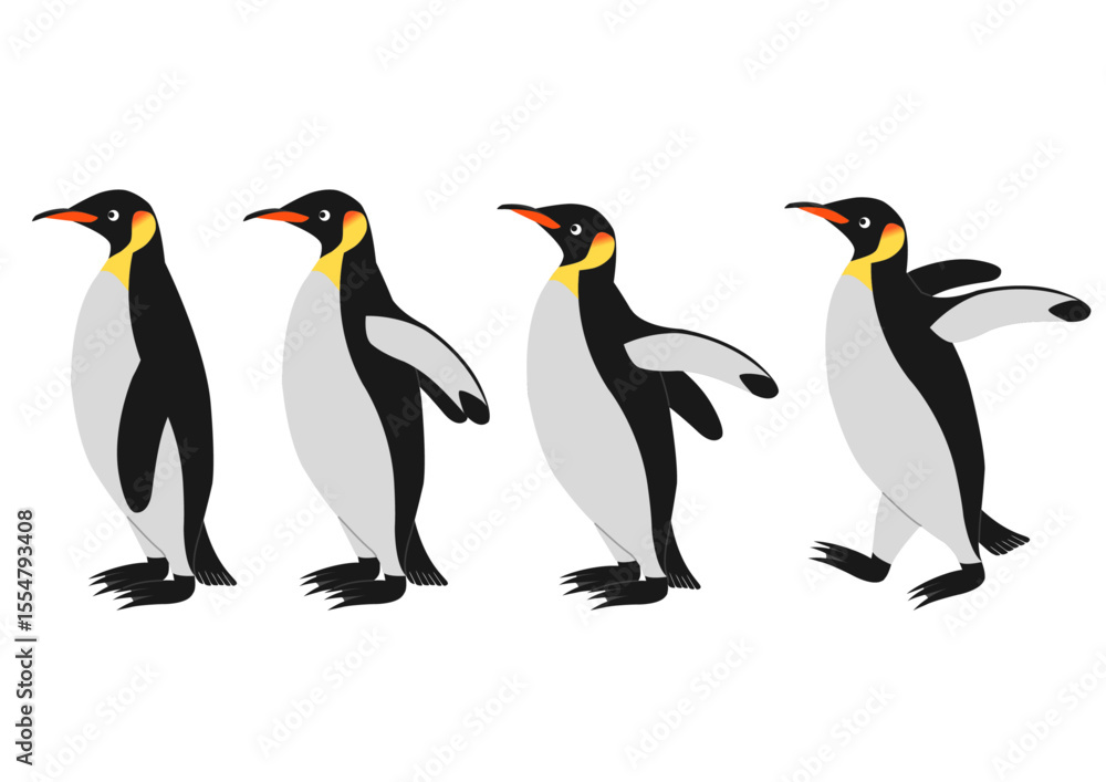 Fototapeta premium 横向きのコウテイペンギンのイラストのセット 
