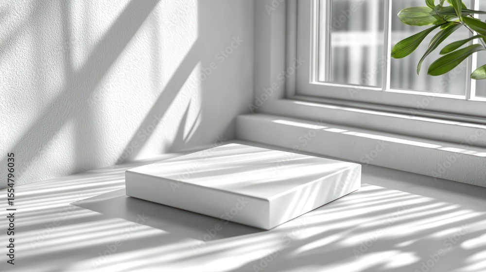 Fototapeta premium White box product display, sunlit corner
