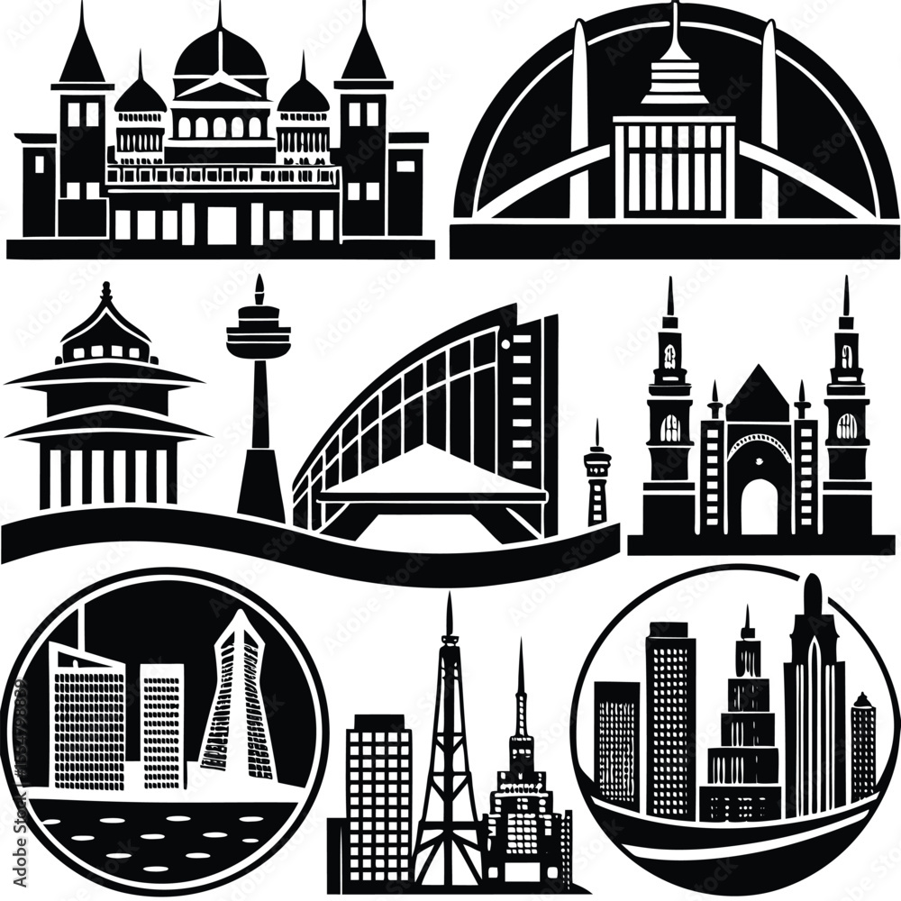 Fototapeta premium City Buildings Bridge Set