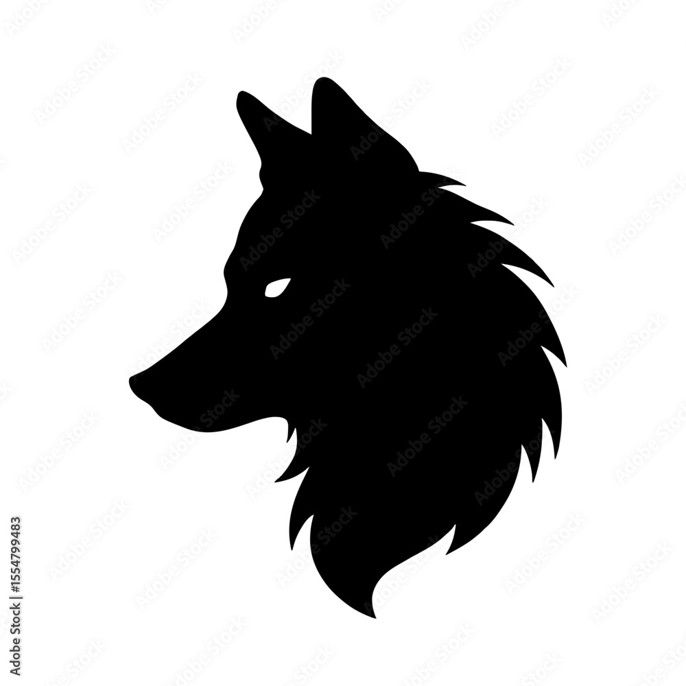 Naklejka premium Minimalist black silhouette of a wolf's head symbolizing wilderness and loyalty
