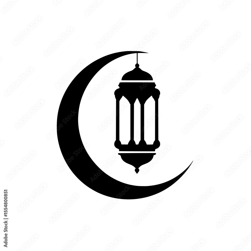 Obraz premium Crescent Moon and Ramadan Lantern Black Islamic Symbol