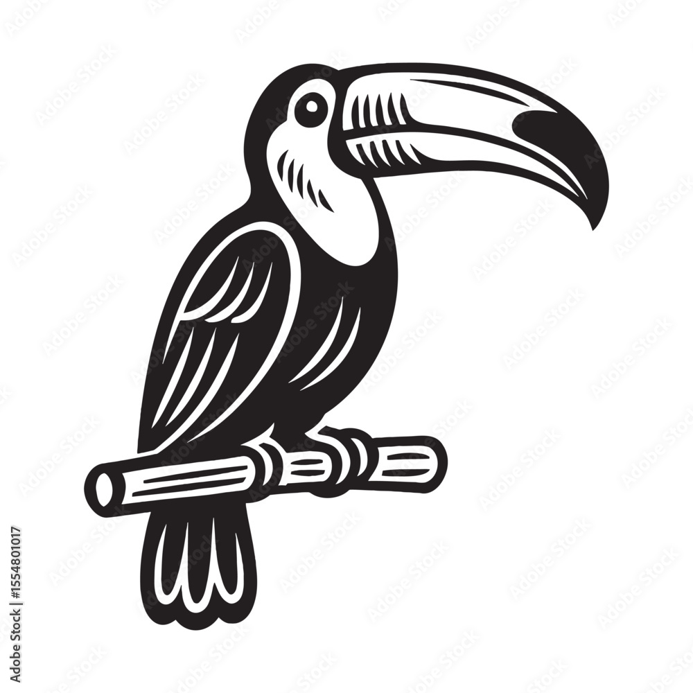 Fototapeta premium Toucan bird engraving style black and white vector illustration