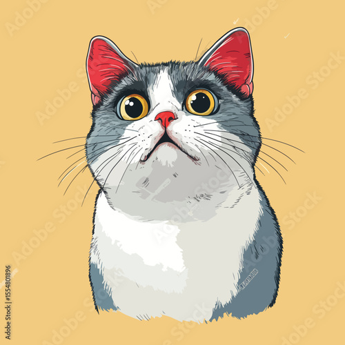  Funny Cat Face with Wide Eyes Vecto