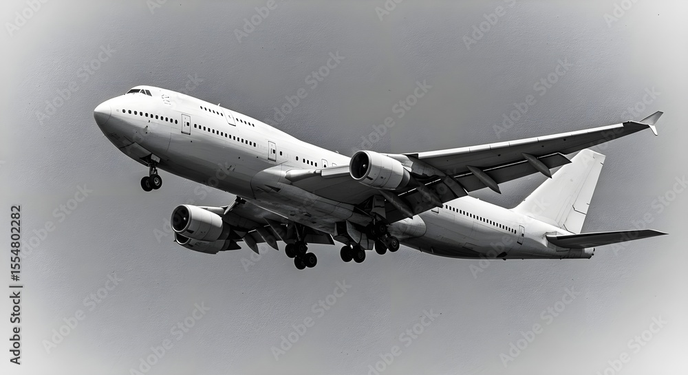 Fototapeta premium Airplane, Aeroplane, Aircraft, Airplane Landing in Monochrome