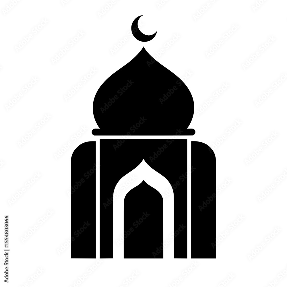 Obraz premium Simple Mosque Silhouette with Crescent Moon