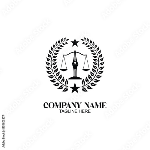 Legal Balance Icon: A classic emblem symbolizing justice and balance, featuring scales encircled by laurel leaves and stars.