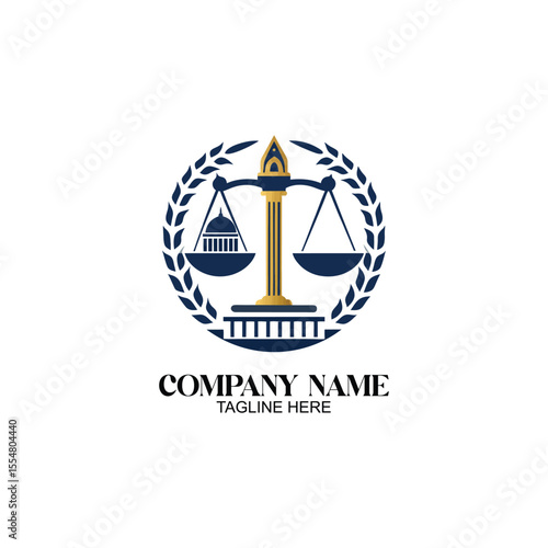 Law and Justice Emblem: A sophisticated emblem showcases the balance of justice through the scales, with the inclusion of a building, set against a laurel wreath.