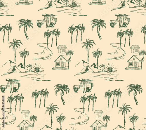 . summer tropical print design. palm tree pattern design. t shirt summer design. line drawing art. hand drawn palm Leaves background