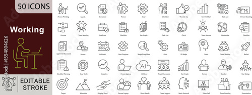 Working Icon Set - 50 Editable Office Workplace Icons for Remote Work, Productivity and Business Operations Vector Collection. Editable Stroke linear icons