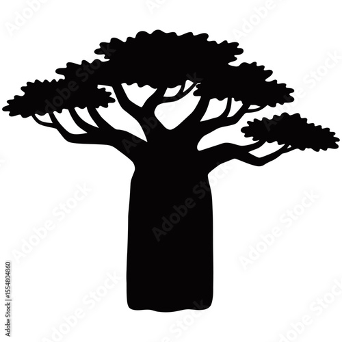 Baobab Tree Silhouette, A striking silhouette of a majestic baobab tree, its iconic form a testament to the enduring beauty of the African landscape.