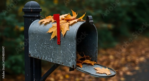 Mailbox, Mail, Postbox, Autumn Mailbox with Fallen Leaves