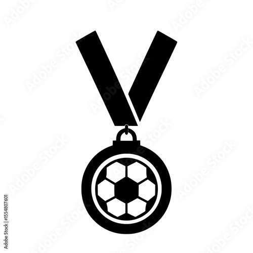 Vector illustration of an award medal with a V-shaped ribbon design and a soccer ball as the main pendant