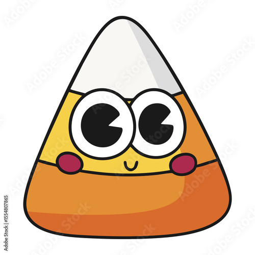 Cute candy corn cartoon character with big eyes and smile isolated on white background