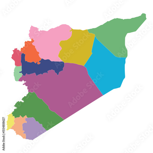 Syria map divided regions in multicolor