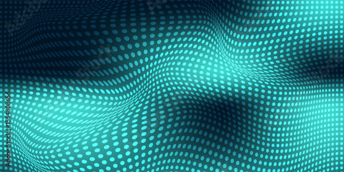 Dot green wave light screen gradient texture background. Abstract  technology big data digital background. 3d rendering.