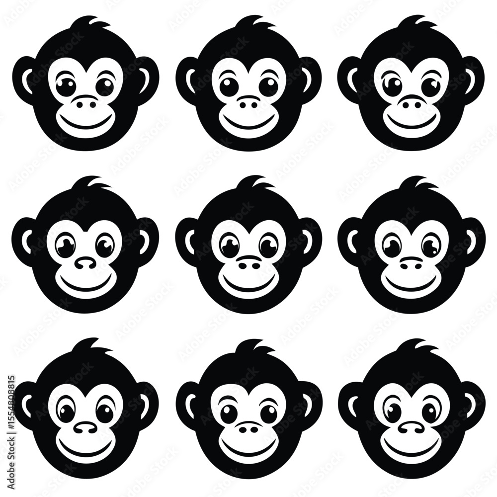 Obraz premium Black and White Monkey Face Set