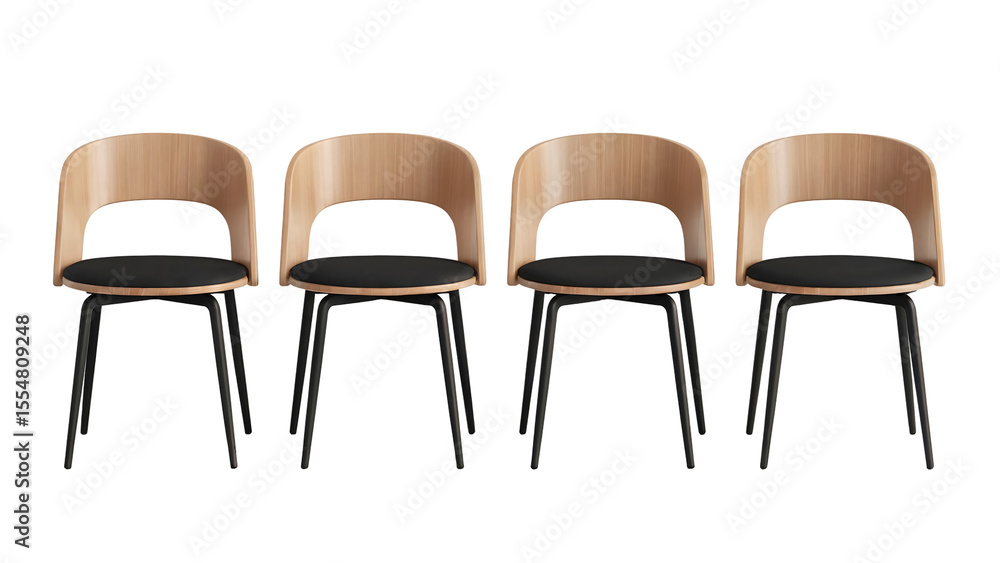 Obraz premium Modern Dining Chairs Set of Four Wooden Chairs with Legs isolated on transparent background