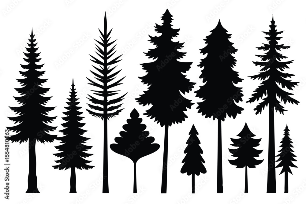 Obraz premium Silhouettes of evergreen trees in a forest&nbsp;setting
