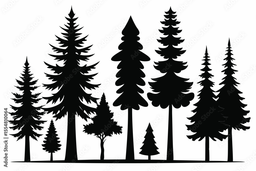 Obraz premium Silhouettes of evergreen trees in a forest&nbsp;setting