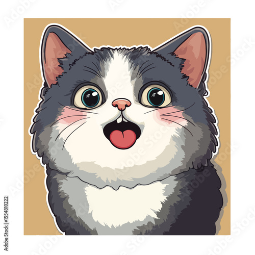  Funny Vector Cat with Wide Eyes and Open Mouth