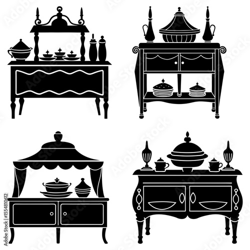 Antique buffet tables and cabinets in a vintage silhouette collection